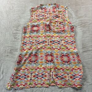 CAbi Avery Aztec Boho Sheer Tunic Top Multicolor Festival Summer Sleeveless L